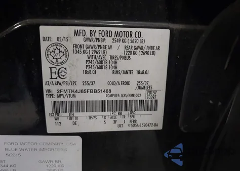 2015 Ford Edge Sel from USA, damaged, VIN 2FMTK4J85FBB51468